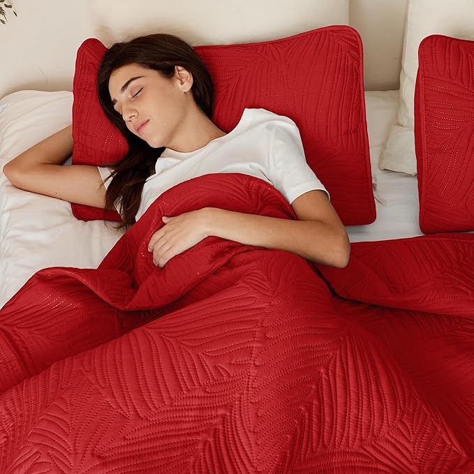 Exclusivo Mezcla King Size Quilt Bedding Set, Lightweight Red Quilts King Size - Image 4