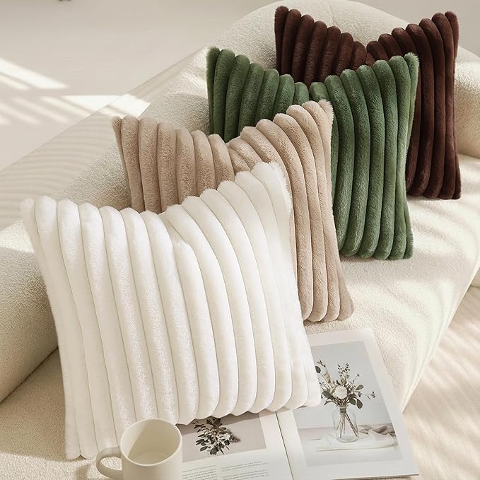 decorUhome Summer Cozy Faux Fur Throw Pillow Covers 24x24 Set of 2 Decorative - Image 7