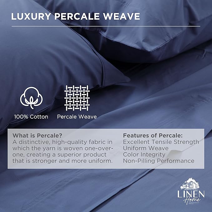 Linen Home 100% Long-Staple Cotton Percale Fitted Sheet Full Size Only - Image 2