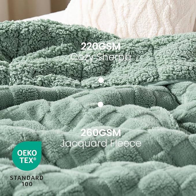 Drewin Adult Weighted Blankets 20lbs, Cozy Fluffy Jacquard Checkered Sherpa - Image 2