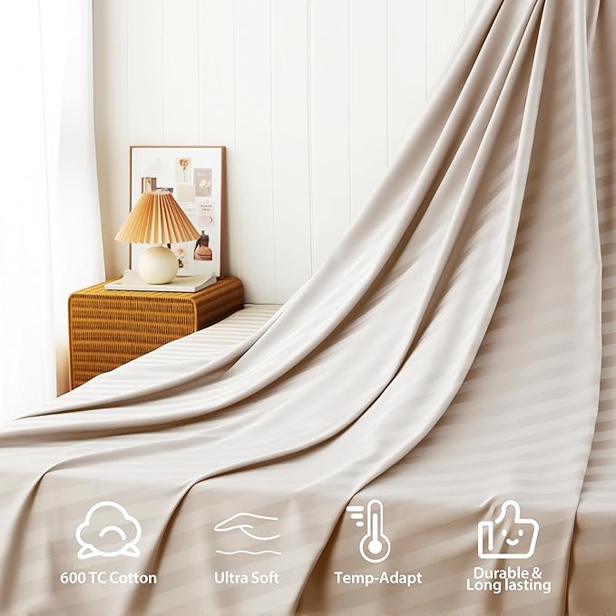 Cotton Flat Sheets Only, 600 TC 100% Cotton Flat Sheet Top Sheet Only, King - Image 4