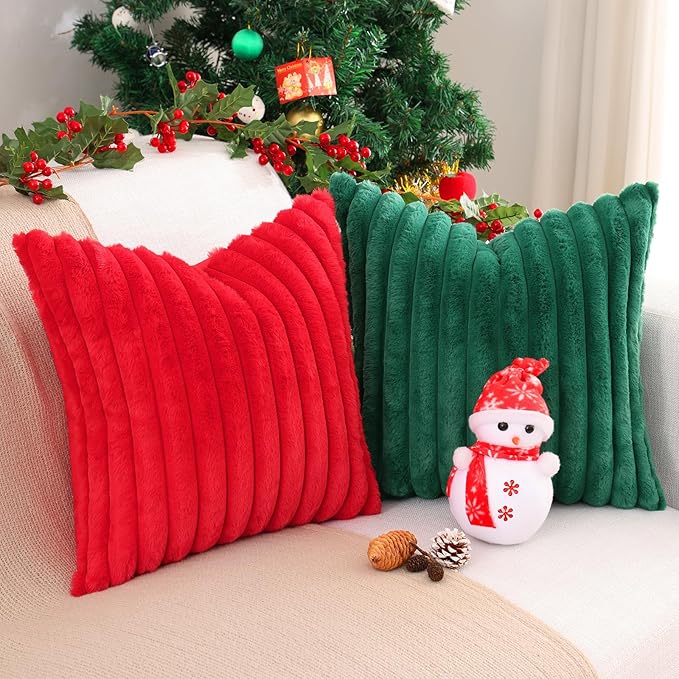 Pallene Faux Fur Plush Christmas Throw Pillow Covers 18x18 Set of 2, Luxury - Image 4