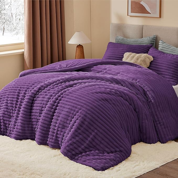 BEDELITE Fleece California King Comforter Set -Super Soft & Warm Fluffy Purple by BEDELITE