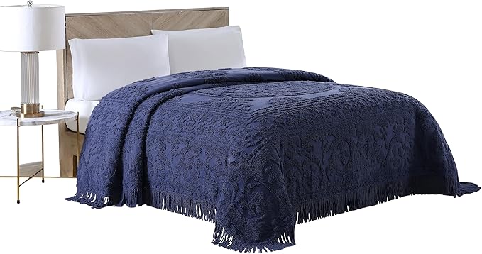Beatrice Home Fashions Medallion Chenille Bedspread, Twin, Navy