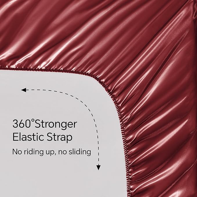BEDELITE California King Sheets Set, Luxury Soft Burgundy Satin Sheets - Image 5