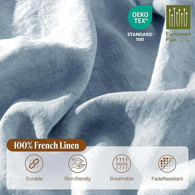 LBRO2M 100% France Linen Duvet Cover Set Queen Size 3 Pcs Natural Flax - Image 3