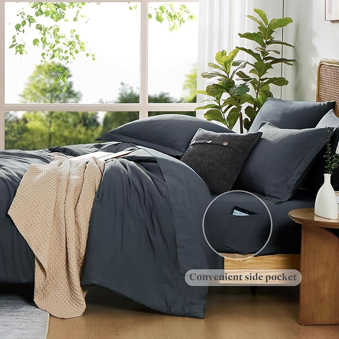 WRENSONGE Full Size Comforter Set- 7 Pieces Blue Grey Bed in a Bag Full Size - Image 7