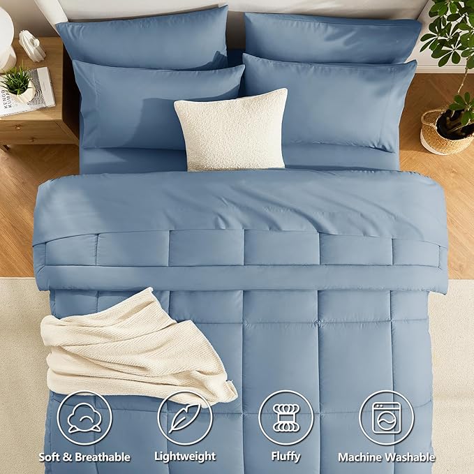 CozyLux Oversized Queen Comforter Sets Dusty Blue, 7 Pieces Bed in a Bag - Image 2