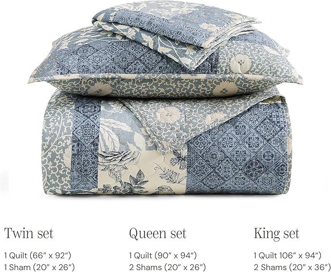 BLOOMHAVEN Quilt Set King Size, Patchwork Blue Floral Quilt Sets, Reversible - Image 8