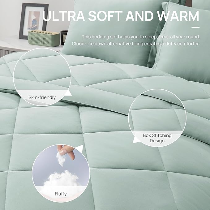 Love's cabin Twin Comforter Set Aqua, 5 Pieces Twin Bed in a Bag, All Season - Image 5