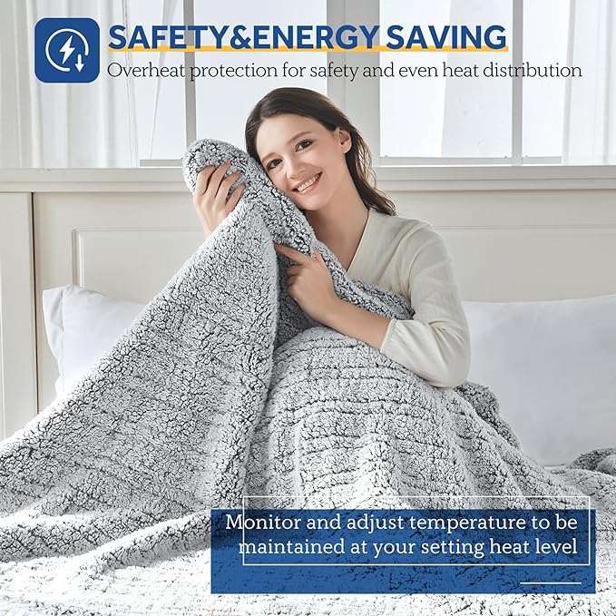 Sealy Electric Blanket Queen Size, Dual Control Soft Sherpa Heated Blanket - Image 2