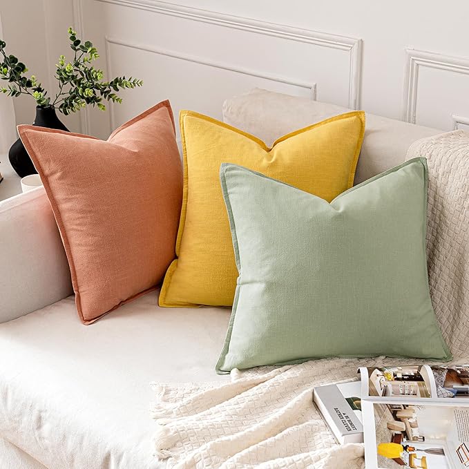 MIULEE Decorative Linen Pillow Covers 20x20 Inch Coral ​Boho Farmhouse​ - Image 4