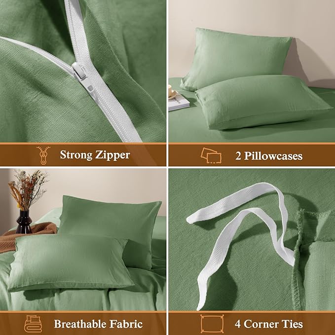 LBRO2M 100% France Linen Duvet Cover Set Queen Size 3 Pcs Natural Flax - Image 5