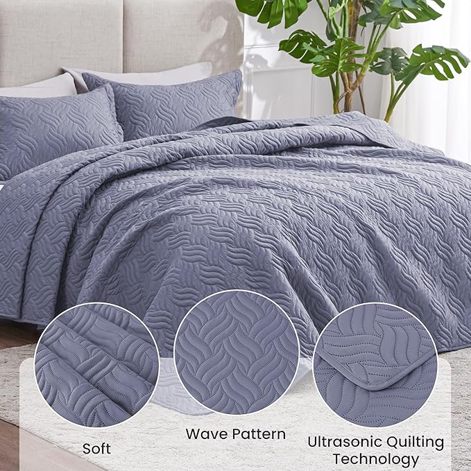 Love's cabin Twin Quilt Bedding Set Bluish Grey Bedspreads - Image 4