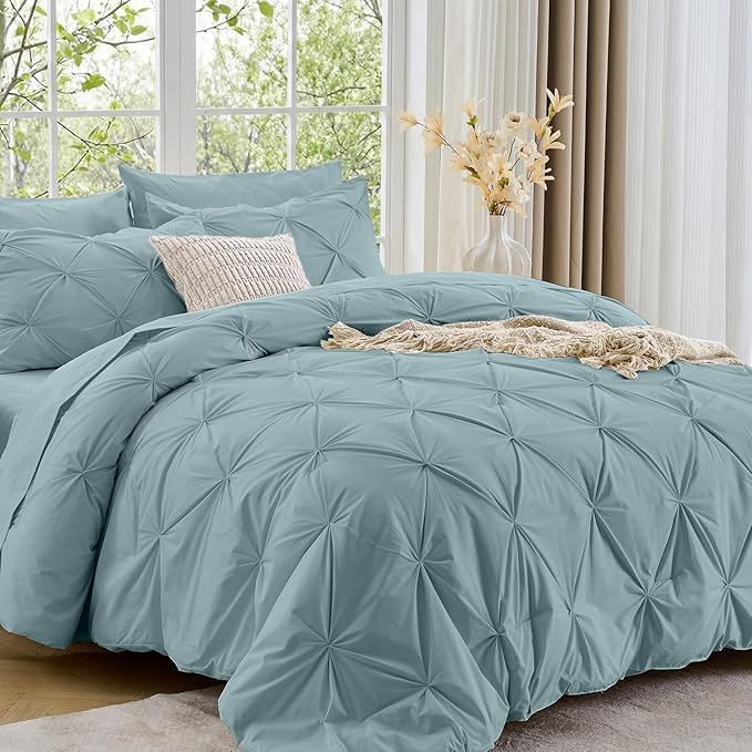 Sasttie California King Comforter Set, 7-Piece Bed in a Bag, Pintuck Bedding by SASTTIE