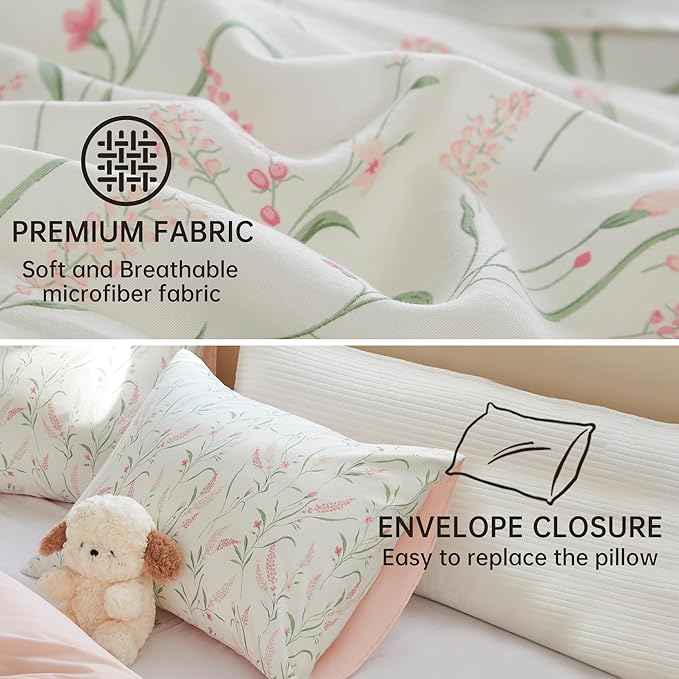 BOLINLIVING Pink Floral Duvet Cover Full Size, Reversible Botanical Spring - Image 7