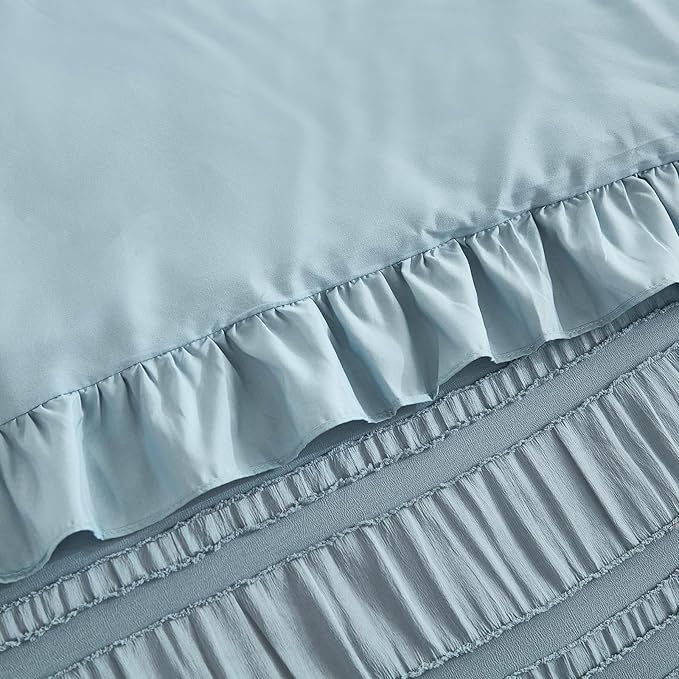 WONGS BEDDING Blue Comforter Set Queen, 3 Pieces Ruffle Farmhouse Shabby Chic - Image 6