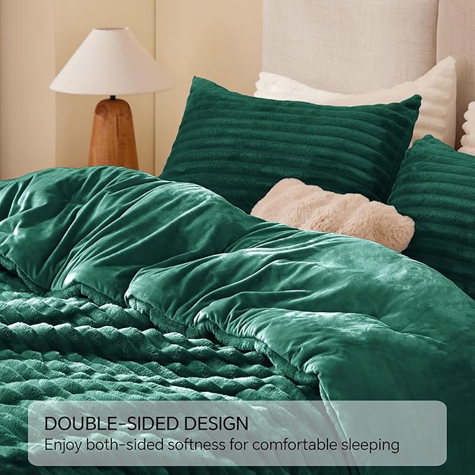 BEDELITE Fleece King Comforter Set -Super Soft & Warm Fluffy Dark Green Bedding - Image 5