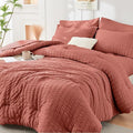HYMOKEGE Coral King Size Comforter Set Seersucker 7 Pieces, All Season Luxury by HYMOKEGE