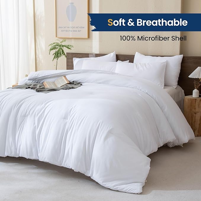 Paxrac Classic Pure White Comforter Queen Size, 3 Pieces Boho Comforter Set - Image 2