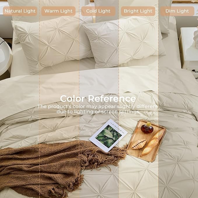 Sasttie King Size Comforter Set, 7-Piece Bed in a Bag, Pintuck Bedding Set - Image 8