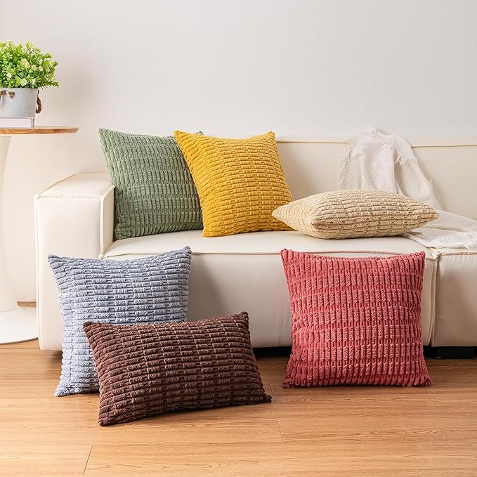 Aegero Pack of 2 Corduroy Decorative Throw Pillow Covers 22x22 Inch Soft - Image 7