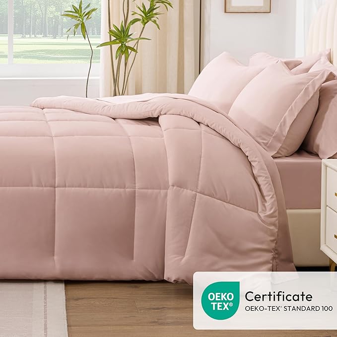 Love's cabin Full Comforter Set Blush Pink, 7 Pieces Full Bed in a Bag - Image 5