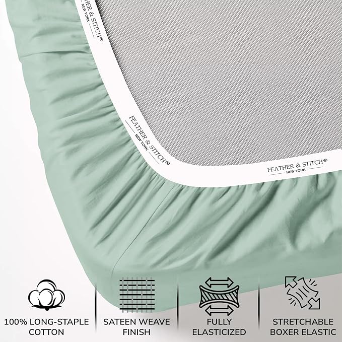 Feather & Stitch Fitted Bottom Sheet Only Twin Size 500 TC-1 Piece 100% Cotton - Image 2