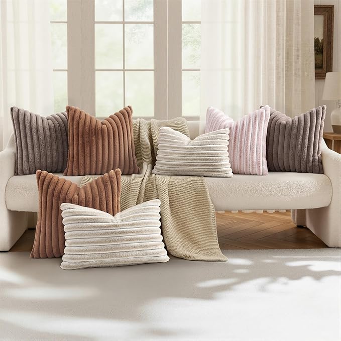 decorUhome Summer Cozy Faux Fur Throw Pillow Covers 20x20 Set of 2 Decorative - Image 5