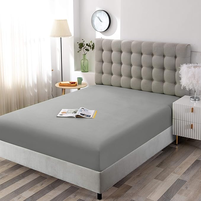 Sfoothome Queen Grey Fitted Sheet Only, Wrinkle Free - Image 2