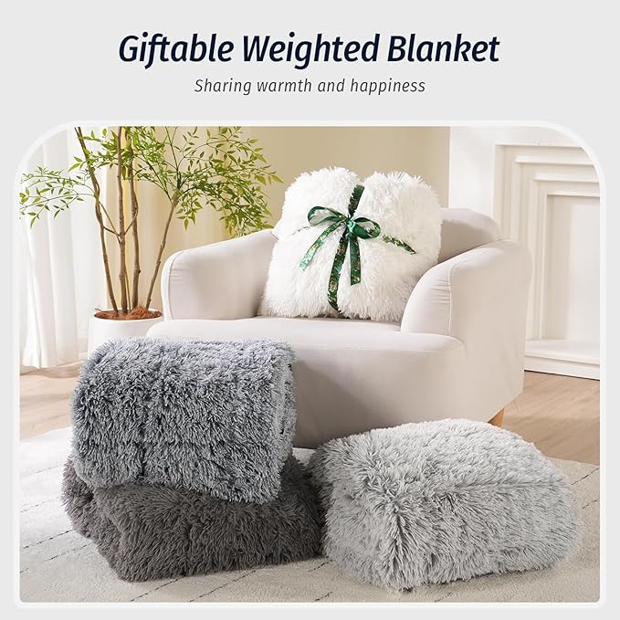 Wemore Shaggy Long Fur Faux Fur Weighted Blanket, Cozy and Plush Sherpa Long - Image 4