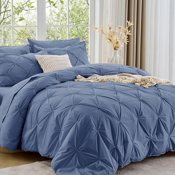 Sasttie Full Size Comforter Set, 7-Piece Bed in a Bag, Pintuck Bedding Set by SASTTIE
