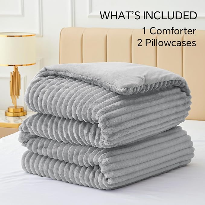 BEDELITE Fleece California King Comforter Set -Super Soft & Warm Fluffy Light - Image 6