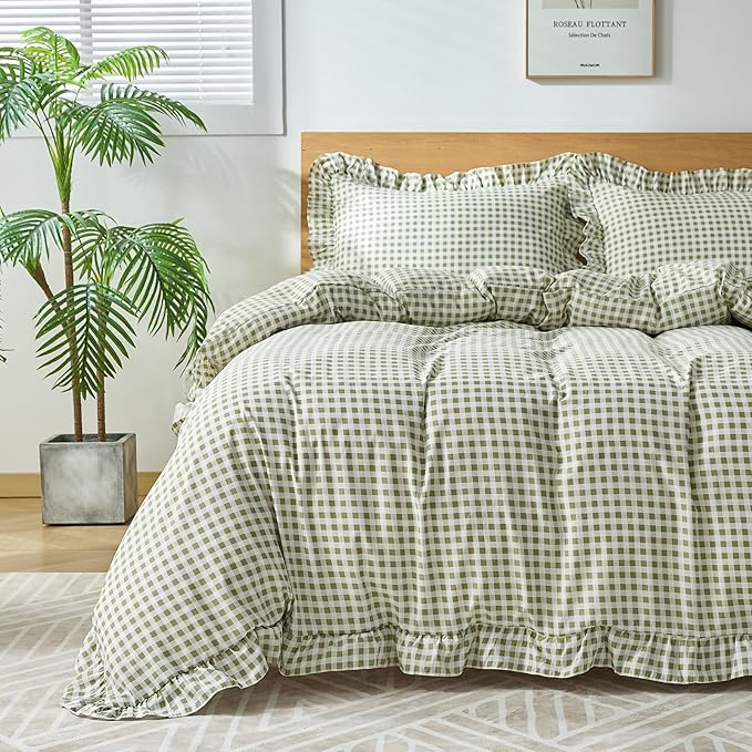 Gingham Duvet Cover Twin Size, 2 Pieces Soft Breathable Microfiber Plaid by Kisswish