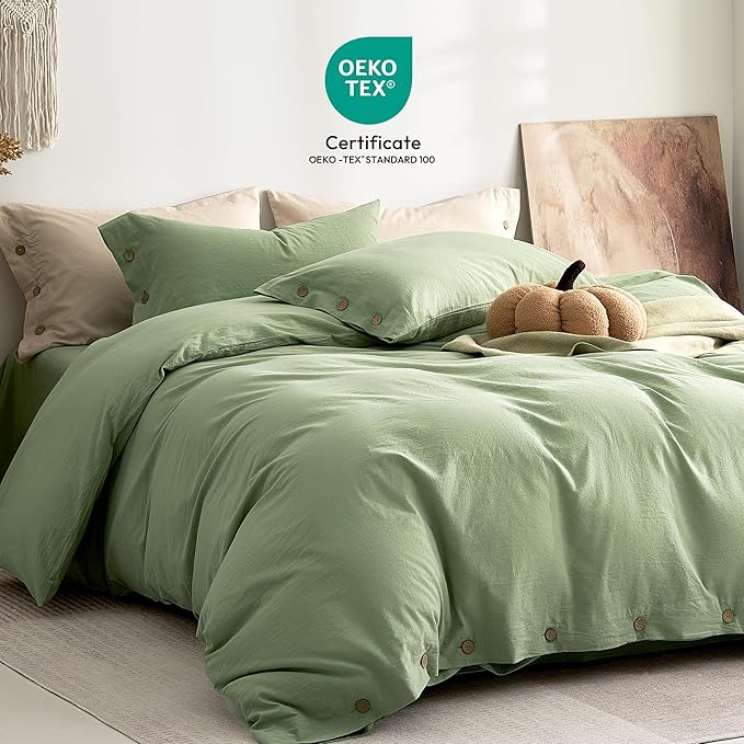 JELLYMONI 100% Washed Cotton Duvet Cover Twin – Soft, Breathable Linen-Look - Image 2