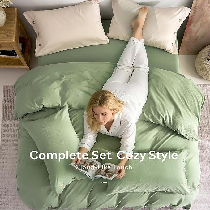 JELLYMONI 100% Washed Cotton Duvet Cover Full – Soft, Breathable Linen-Look - Image 8