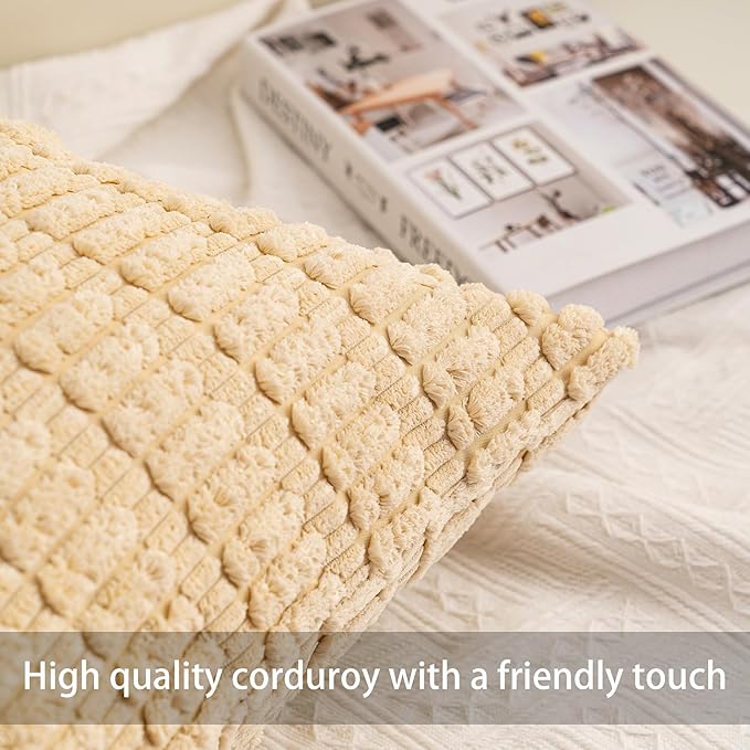Aegero Pack of 2 Corduroy Decorative Throw Pillow Covers 18x18 InchSoft Boho - Image 2