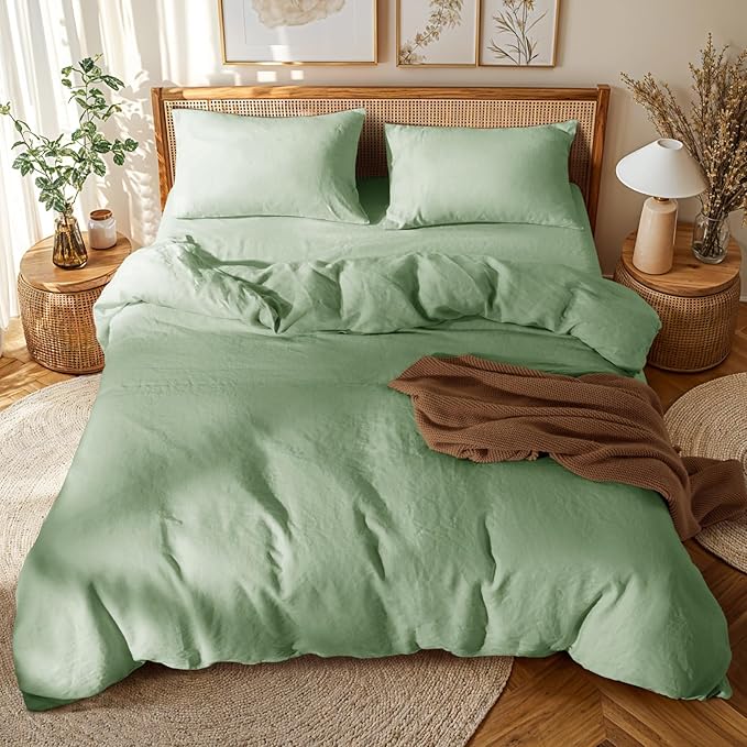 LBRO2M 100% France Linen Duvet Cover Set Queen Size 3 Pcs Natural Flax - Image 2