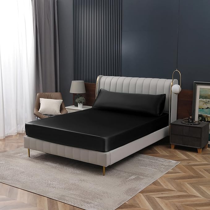 Homiest Black Satin Fitted Sheet Queen Size, Deep Pocket, Luxury & Ultra Soft - Image 7