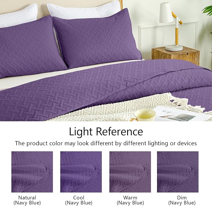 FLYMME Twin Quilt Set, Lightweight Purple Bedspreads, Basket Weave Pattern - Image 5