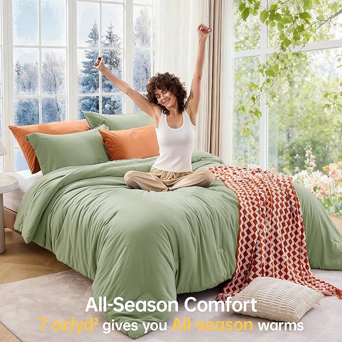 MUXHOMO Green Oversized Queen Comforter Sets, All Season Ultra Soft Down - Image 4
