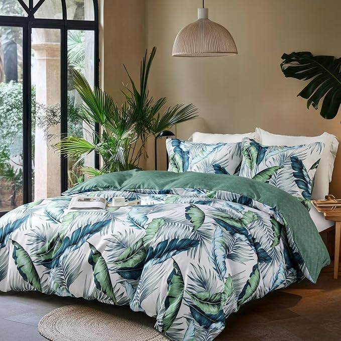 OAITE Duvet Cover Twin Size, Reversible Summer Leaf Green Duvet Cover Set - Image 2