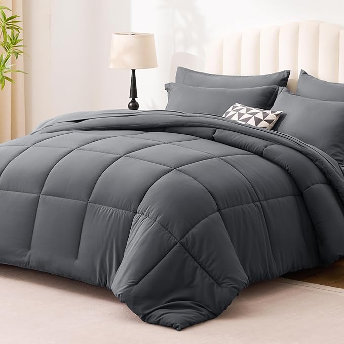Love's cabin King Size Comforter Set Soot Grey, 7 Pieces King Bed in a Bag - Image 2