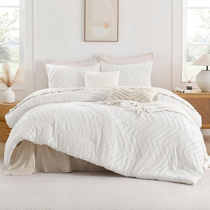 Andency White Oversized Queen Comforter Set, Boho Soft Warm Bedding Comforter - Image 2