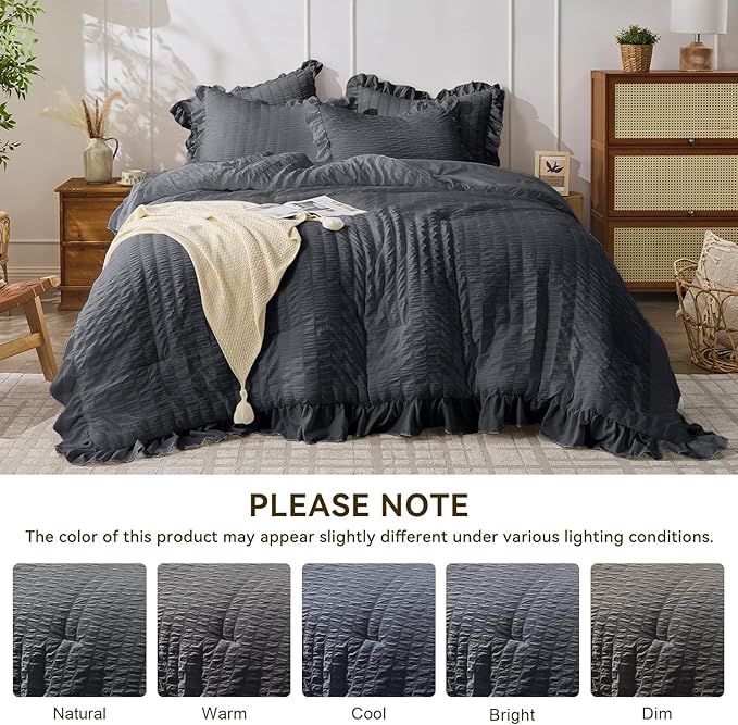 JOLLYVOGUE Dark Gray Queen Comforter Set, 3 Pieces Seersucker Bedding Comforter - Image 9