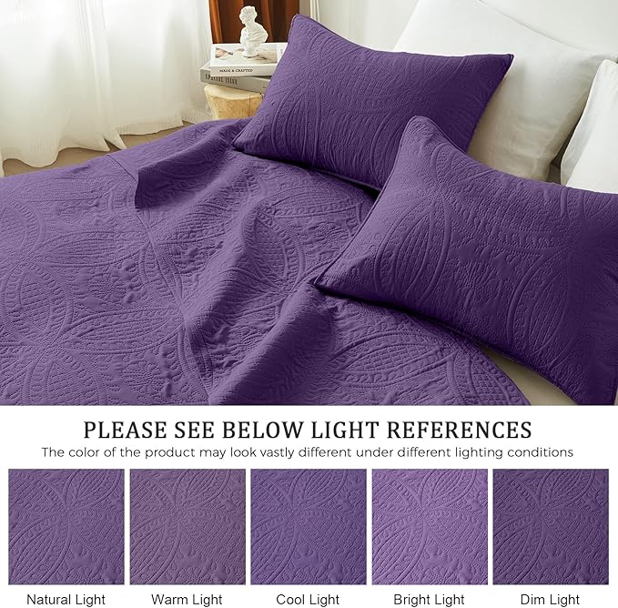akkialla Purple Twin Quilt Set, Ultrasonic Lightweight Bedspread Coverlet - Image 5