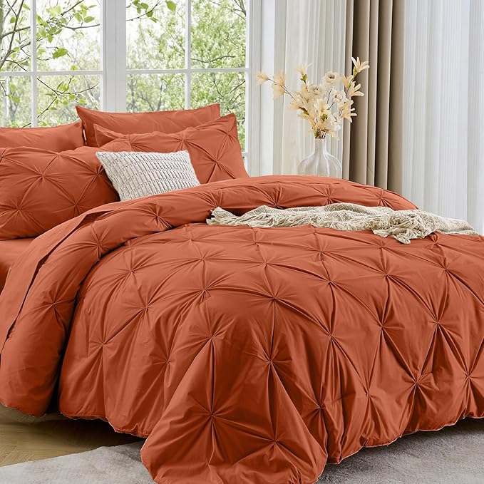 Sasttie Twin Comforter Set, 5-Piece Bed in a Bag, Pintuck Bedding Sets by SASTTIE