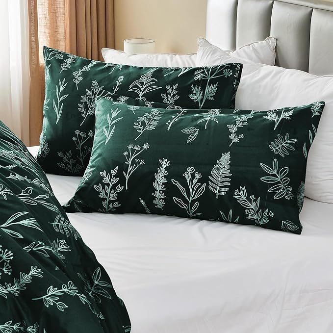 MUXHOMO Duvet Cover Full Size, Reversible Floral Forest Green Duvet Cover Set - Image 4