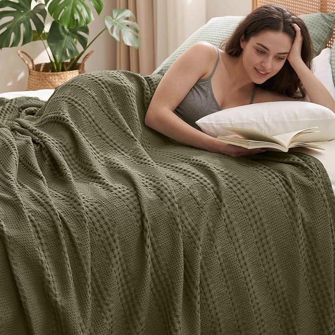 PHF Cooling Waffle Blanket Twin Size, Lightweight 60% Rayon from Bamboo & 40% by PHF