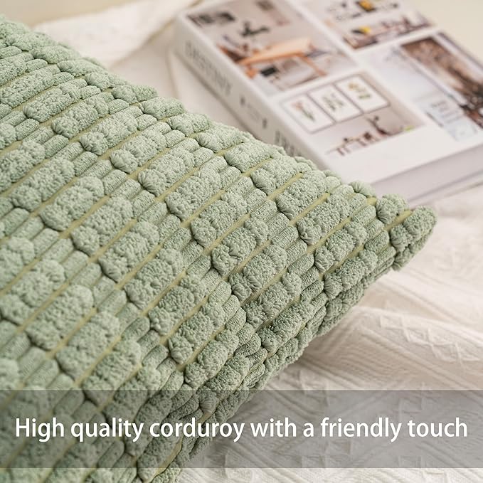 Aegero Pack of 2 Corduroy Decorative Throw Pillow Covers 12x24 Inch Soft - Image 2